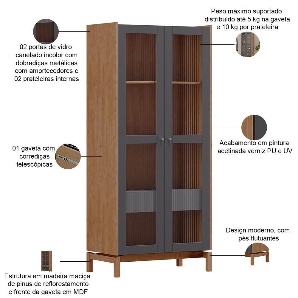 Cristaleira Para Sala De Jantar Bar 2 Portas 1 Gaveta Esdras F06 Tauari Concret - Lyam Decor - 3