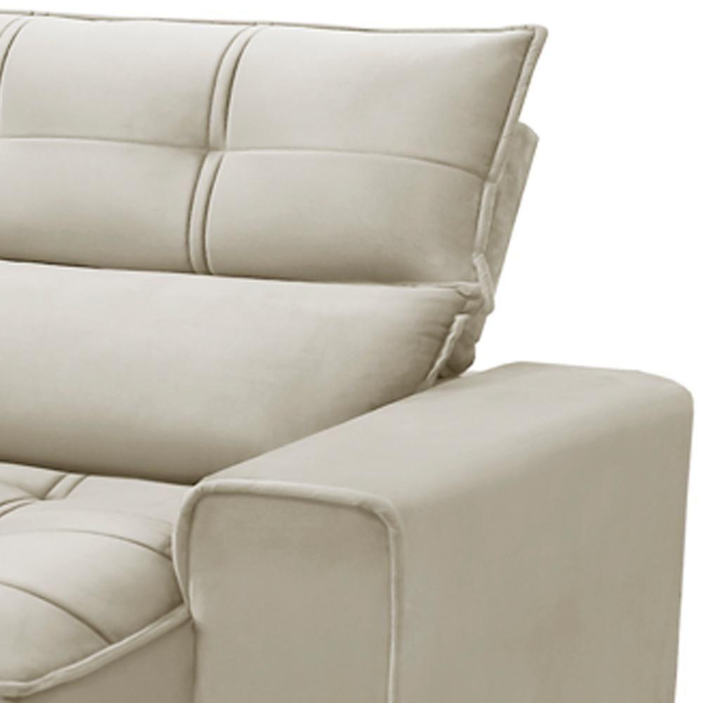 Sofá Retrátil Reclinável Para Sala 3 Lugares 230cm Asaph F04 Veludo Bege - Lyam Decor - 7