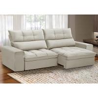 Sofá Retrátil Reclinável Para Sala 3 Lugares 230cm Asaph F04 Veludo Bege - Lyam Decor - 2