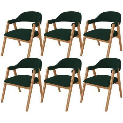 Kit 06 Cadeiras De Jantar E Estar Living Estofada Nadja L02 Suede Verde Musgo - Lyam Decor