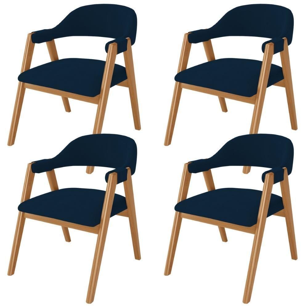 Kit 04 Cadeiras De Jantar E Estar Living Estofada Nadja L02 Suede Azul Marinho - Lyam Decor - 1