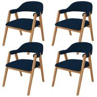 Kit 04 Cadeiras De Jantar E Estar Living Estofada Nadja L02 Suede Azul Marinho - Lyam Decor - 1