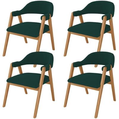 Kit 04 Cadeiras De Jantar E Estar Living Estofada Nadja L02 Bouclê Verde - Lyam Decor