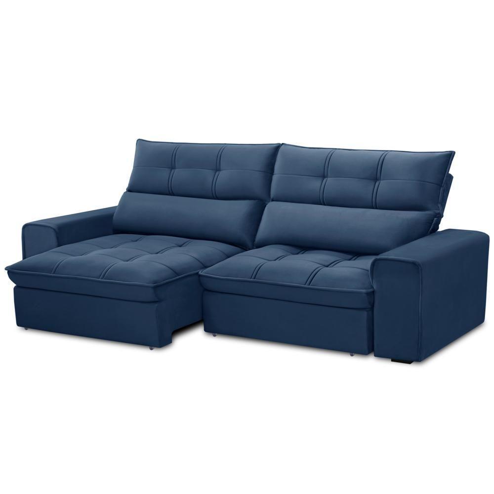 Sofá Retrátil Reclinável Para Sala 3 Lugares 230cm Asaph F04 Veludo Azul - Lyam Decor - 7