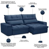 Sofá Retrátil Reclinável Para Sala 3 Lugares 230cm Asaph F04 Veludo Azul - Lyam Decor