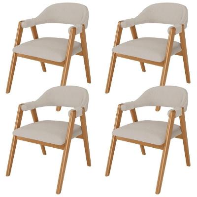 Kit 04 Cadeiras De Jantar E Estar Living Estofada Nadja L02 Linho Bege - Lyam Decor
