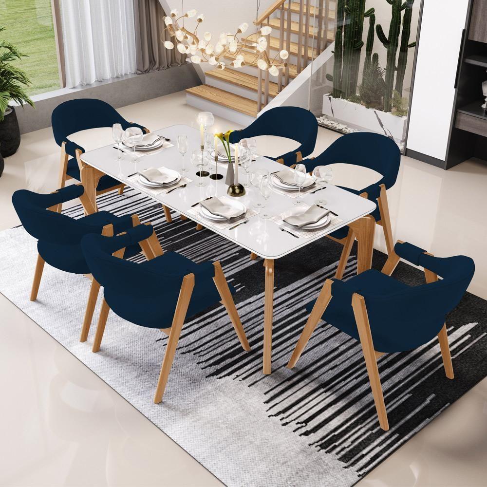 Kit 05 Cadeiras De Jantar E Estar Living Estofada Nadja L02 Suede Azul Marinho - Lyam Decor - 2