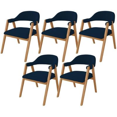 Kit 05 Cadeiras De Jantar E Estar Living Estofada Nadja L02 Suede Azul Marinho - Lyam Decor