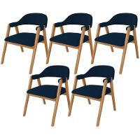 Kit 05 Cadeiras De Jantar E Estar Living Estofada Nadja L02 Suede Azul Marinho - Lyam Decor - 1