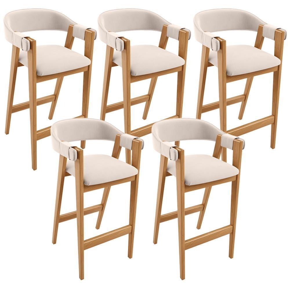 Kit 05 Banquetas Alta Bar Cozinha Sala De Jantar Bar Nadja L02 Suede Bege - Lyam Decor - 1