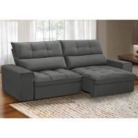 Sofá Retrátil Reclinável Para Sala 3 Lugares 230cm Asaph F04 Veludo Cinza Escuro - Lyam Decor