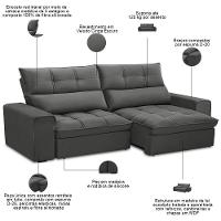 Sofá Retrátil Reclinável Para Sala 3 Lugares 230cm Asaph F04 Veludo Cinza Escuro - Lyam Decor - 6