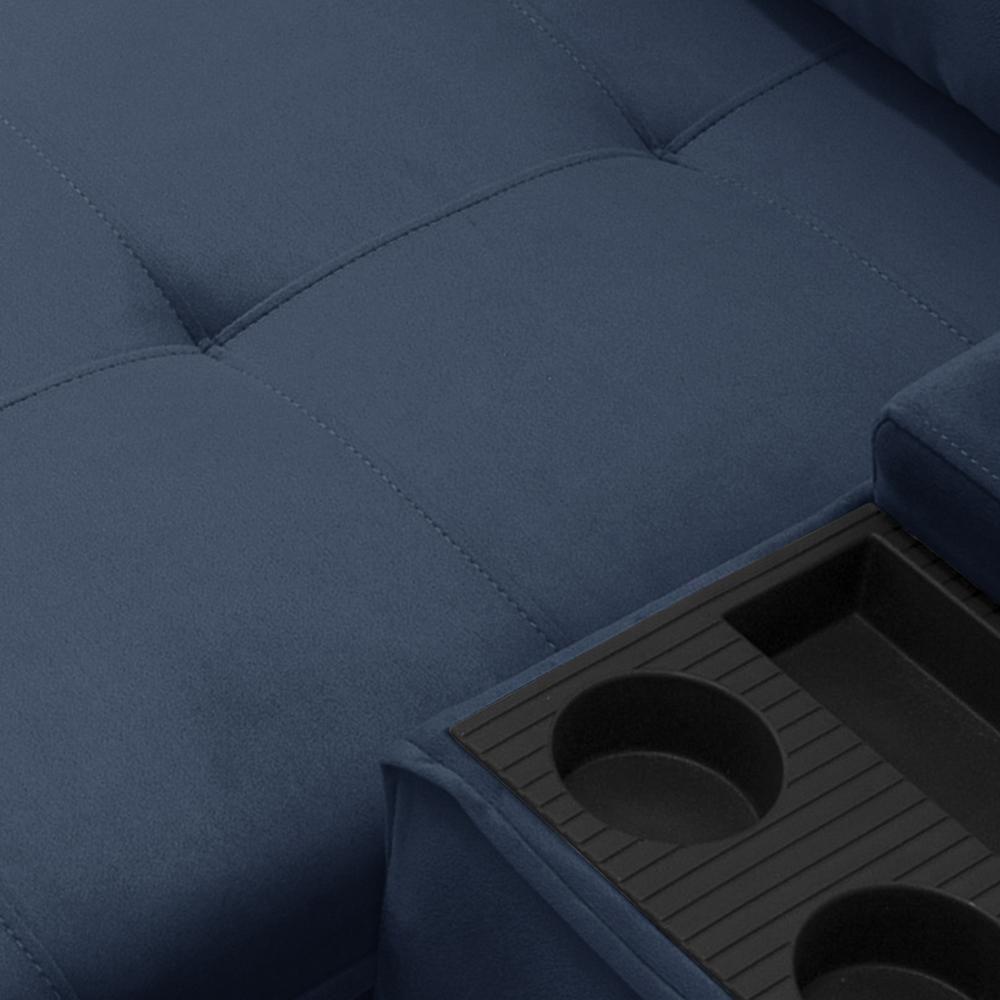 Sofá Retrátil Reclinável Para Sala 3 Lugares 210cm Niels F04 Veludo Azul - Lyam Decor - 2