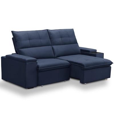 Sofá Retrátil Reclinável Para Sala 3 Lugares 210cm Niels F04 Veludo Azul - Lyam Decor