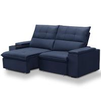 Sofá Retrátil Reclinável Para Sala 3 Lugares 210cm Niels F04 Veludo Azul - Lyam Decor - 10