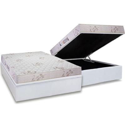 Cama Box Baú Casal: Colchão Espuma D33 Luckspuma Supreme Floral Duplo + Base White(138X188)