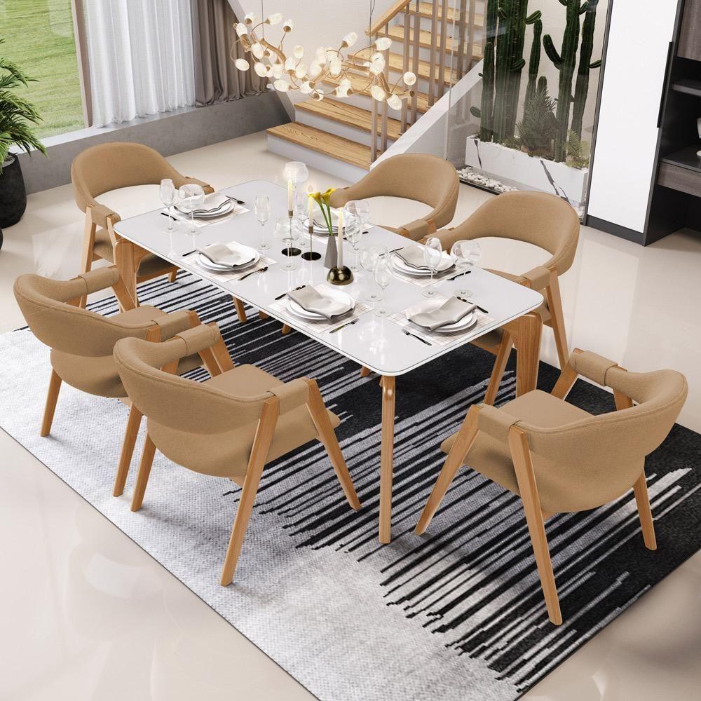 Kit 06 Cadeiras De Jantar E Estar Living Estofada Nadja L02 Bouclê Mostarda - Lyam Decor - 6