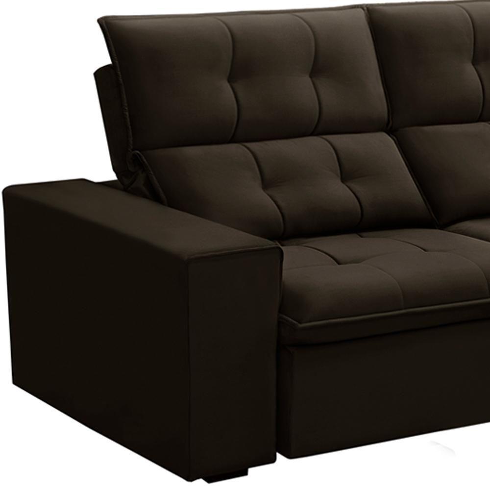 Sofá Retrátil Reclinável Para Sala 3 Lugares 210cm Vincent F04 Veludo Marrom Escuro - Lyam Decor - 6