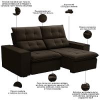 Sofá Retrátil Reclinável Para Sala 3 Lugares 210cm Vincent F04 Veludo Marrom Escuro - Lyam Decor - 3