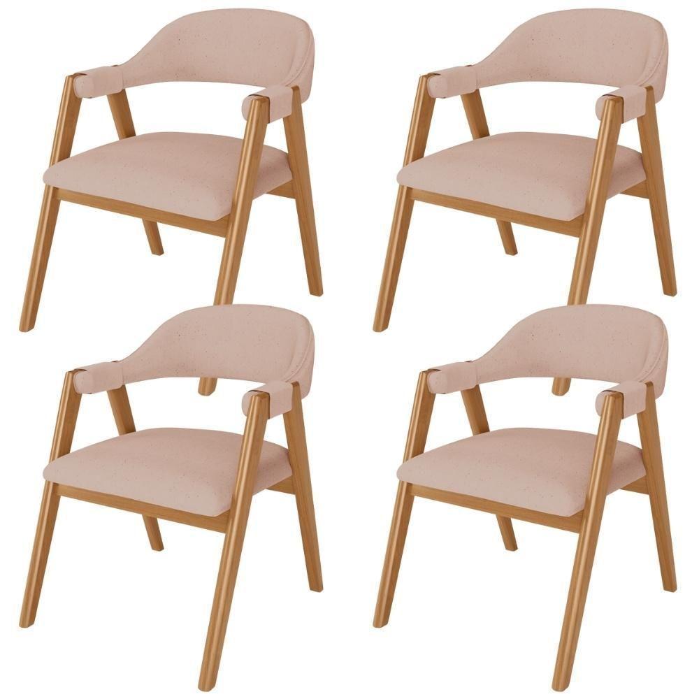 Kit 04 Cadeiras De Jantar E Estar Living Estofada Nadja L02 Linho Rosê - Lyam Decor - 1