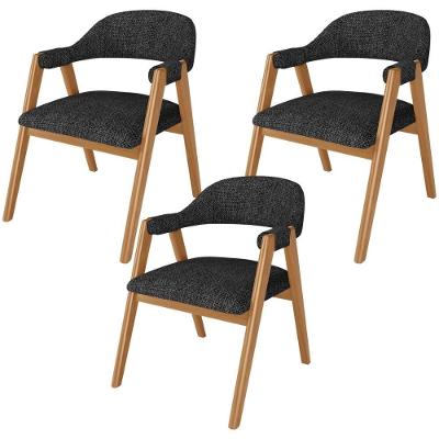 Kit 03 Cadeiras De Jantar E Estar Living Estofada Nadja L02 Linho Chumbo - Lyam Decor