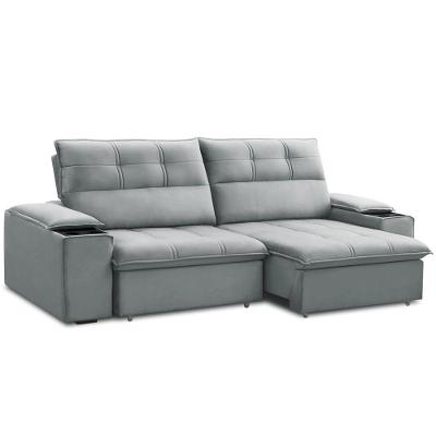 Sofá Retrátil Reclinável Para Sala 3 Lugares 210cm Zayn F04 Veludo Cinza Claro - Lyam Decor
