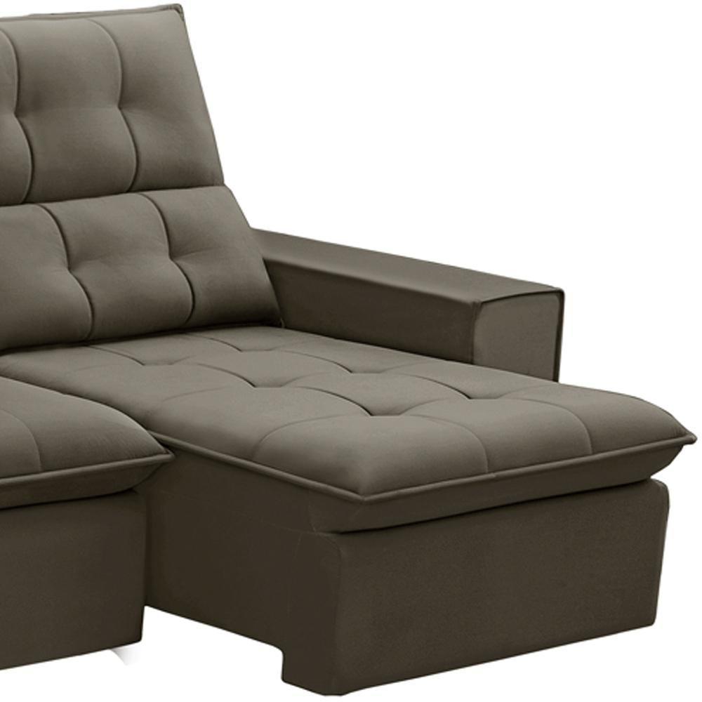 Sofá Retrátil Reclinável Para Sala 3 Lugares 210cm Vincent F04 Veludo Marrom Claro - Lyam Decor - 5
