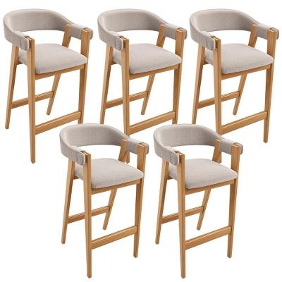 Kit 05 Banquetas Alta Nadja L02 Assento Poliéster Estrutura Madeira Encosto Fixo Creme