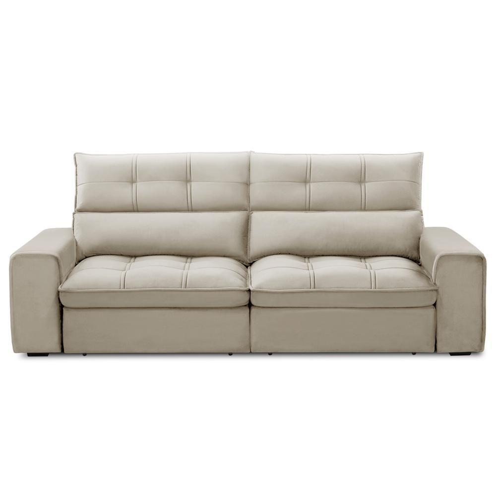 Sofá Retrátil Reclinável Para Sala 3 Lugares 210cm Asaph F04 Veludo Bege - Lyam Decor - 3