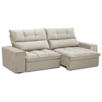 Sofá Retrátil Reclinável Para Sala 3 Lugares 210cm Asaph F04 Veludo Bege - Lyam Decor