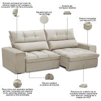Sofá Retrátil Reclinável Para Sala 3 Lugares 210cm Asaph F04 Veludo Bege - Lyam Decor