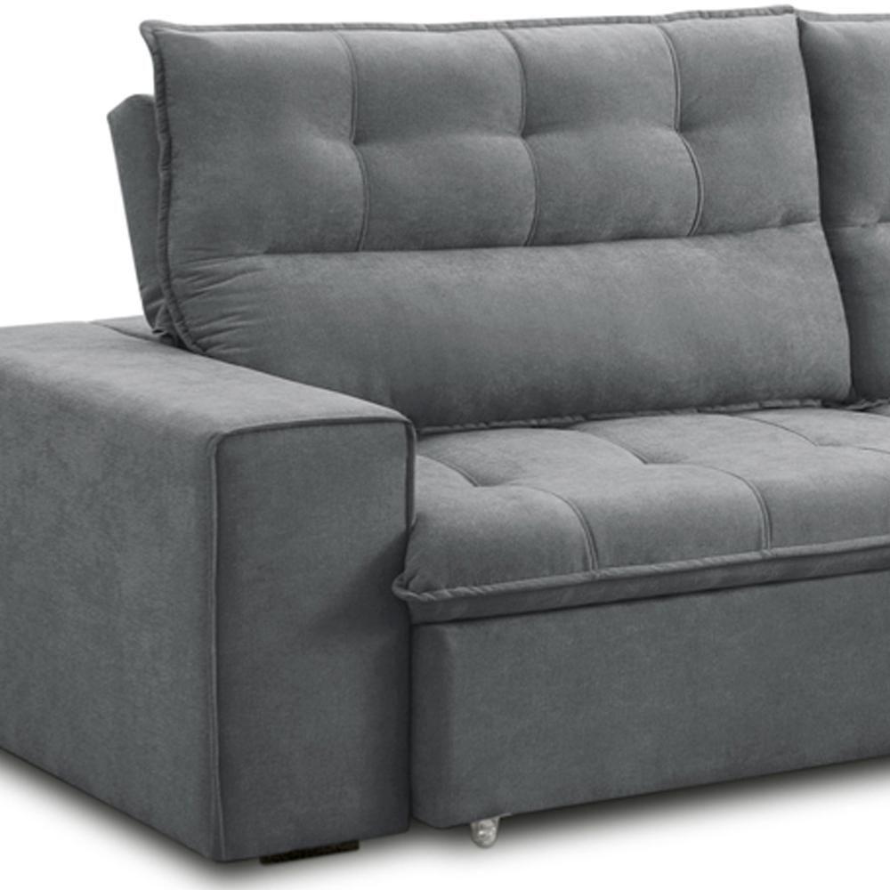 Sofá Retrátil Reclinável Para Sala 3 Lugares 240cm Neruda F04 Veludo Cinza Escuro - Lyam Decor - 6
