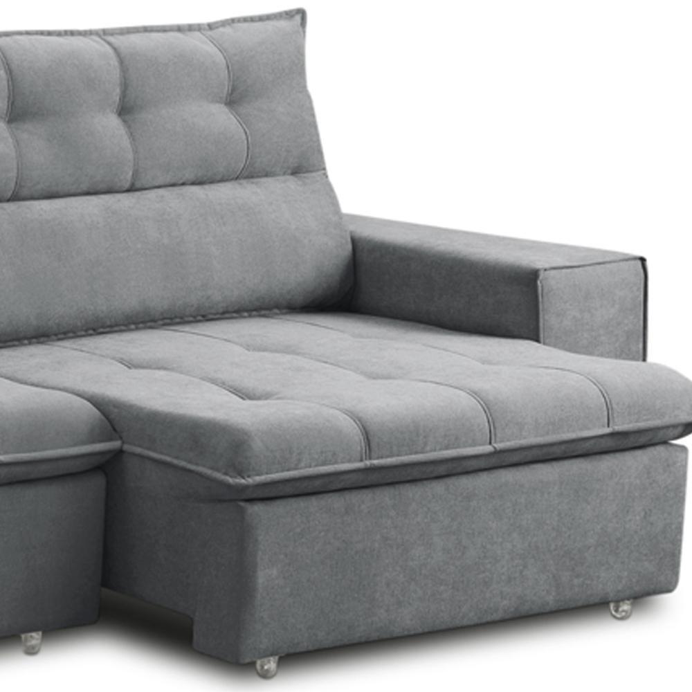 Sofá Retrátil Reclinável Para Sala 3 Lugares 240cm Neruda F04 Veludo Cinza Escuro - Lyam Decor - 7