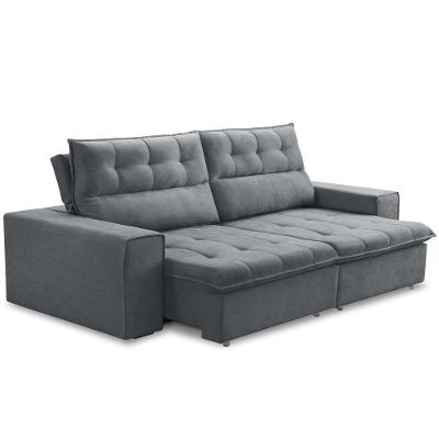 Sofá Retrátil Reclinável Para Sala 3 Lugares 240cm Neruda F04 Veludo Cinza Escuro - Lyam Decor