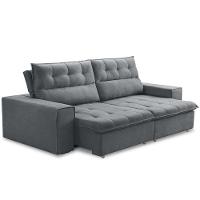 Sofá Retrátil Reclinável Para Sala 3 Lugares 240cm Neruda F04 Veludo Cinza Escuro - Lyam Decor - 1