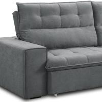 Sofá Retrátil Reclinável Para Sala 3 Lugares 240cm Neruda F04 Veludo Cinza Escuro - Lyam Decor - 6