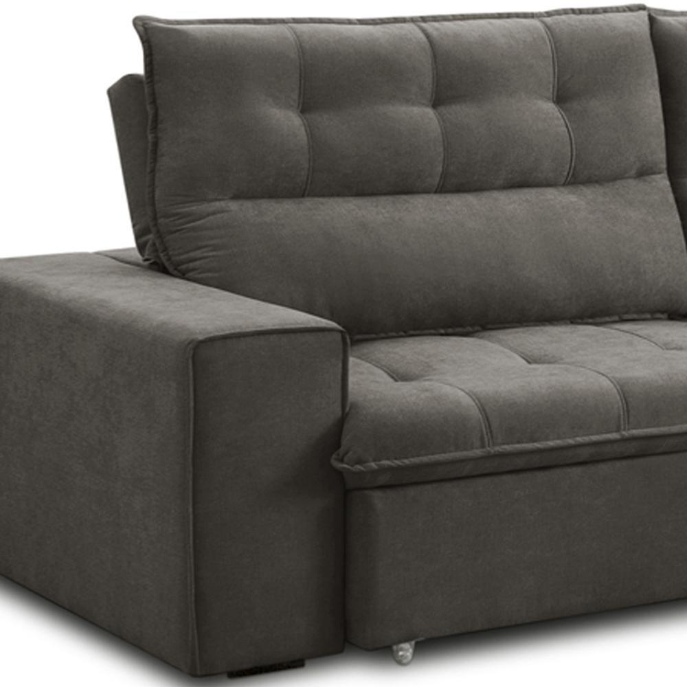 Sofá Retrátil Reclinável Para Sala 3 Lugares 240cm Neruda F04 Veludo Marrom Escuro - Lyam Decor - 7