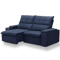 Sofá Retrátil Reclinável Para Sala 3 Lugares 230cm Niels F04 Veludo Azul - Lyam Decor - 7