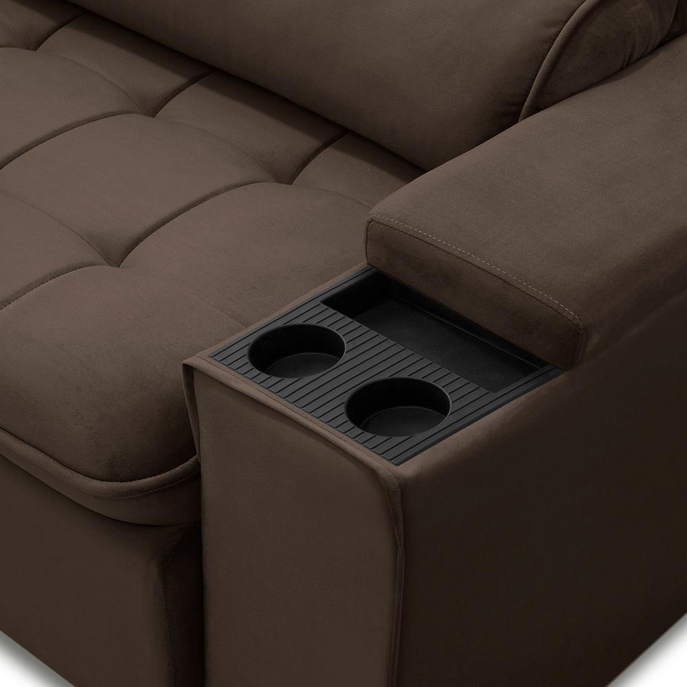 Sofá Retrátil Reclinável Para Sala 3 Lugares 230cm Nour F04 Veludo Marrom Escuro - Lyam Decor - 7