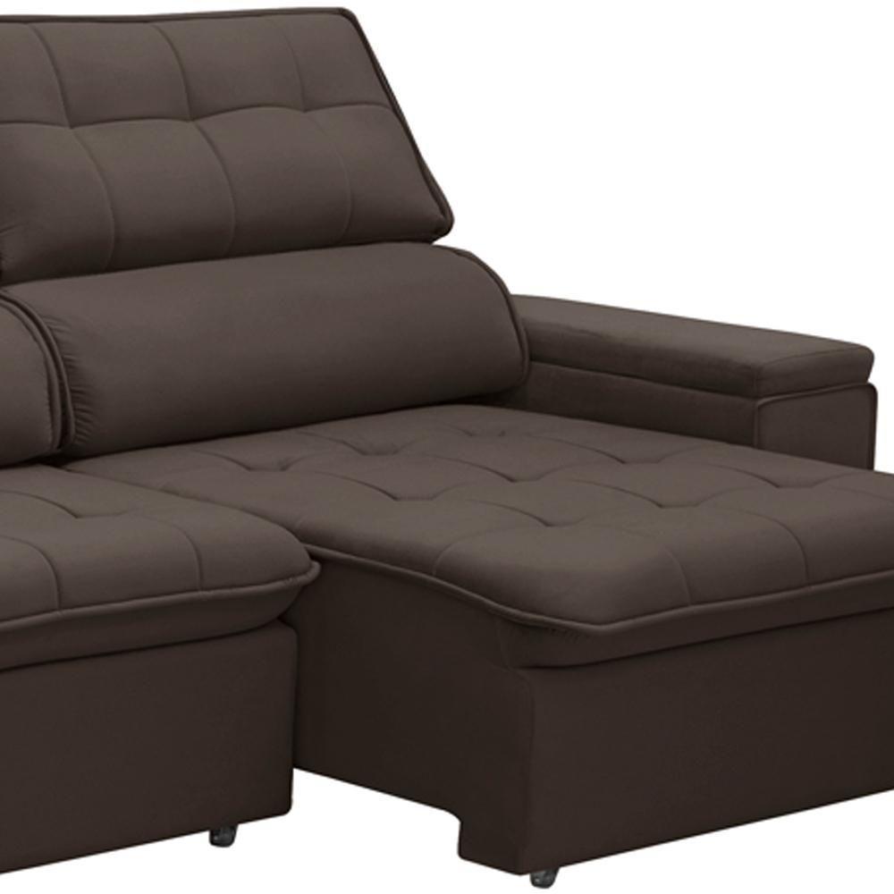Sofá Retrátil Reclinável Para Sala 3 Lugares 230cm Nour F04 Veludo Marrom Escuro - Lyam Decor - 8