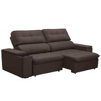 Sofá Retrátil Reclinável Para Sala 3 Lugares 230cm Nour F04 Veludo Marrom Escuro - Lyam Decor - 1