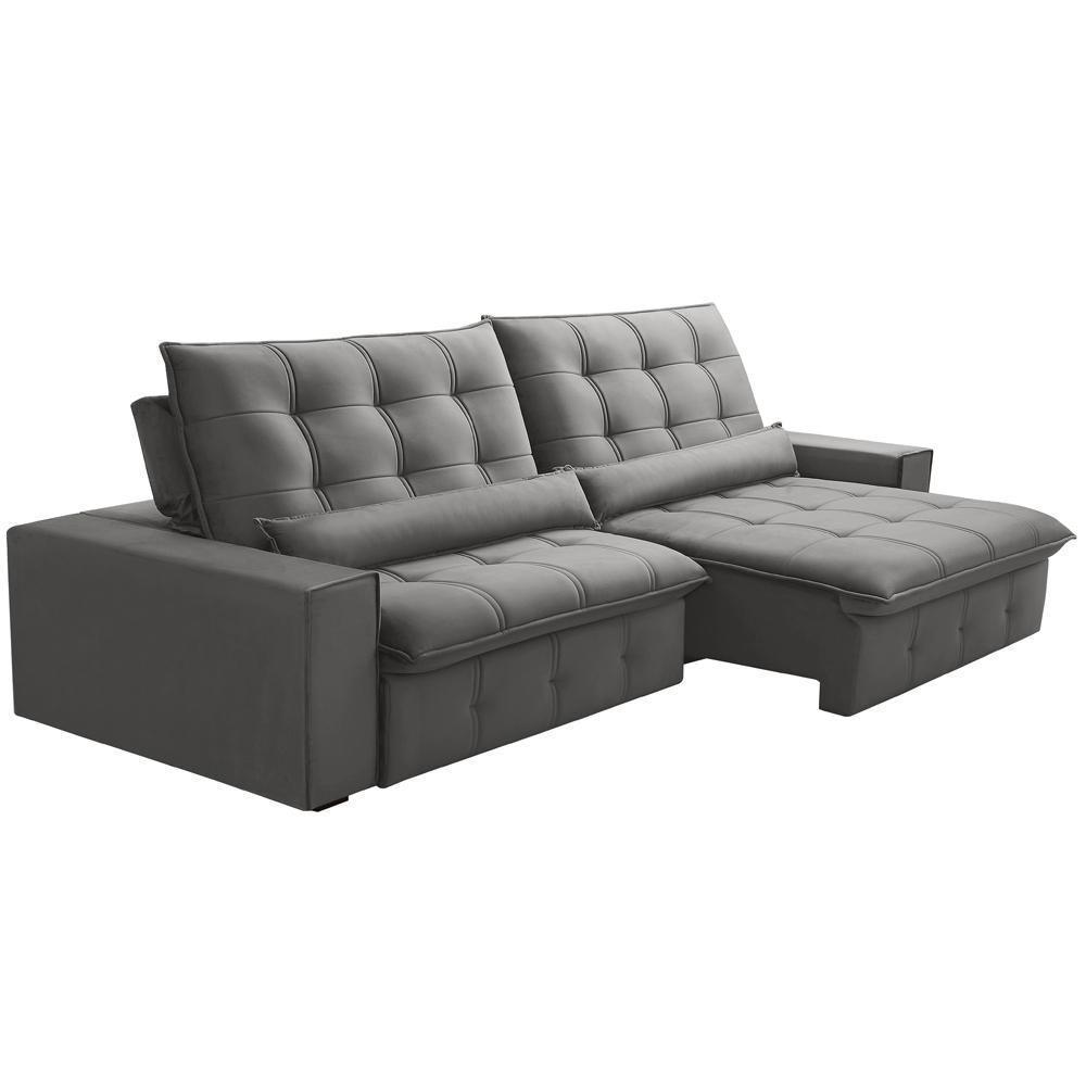 Sofá Retrátil Reclinável Para Sala 4 Lugares 290cm Curie F04 Veludo Cinza Claro - Lyam Decor - 1