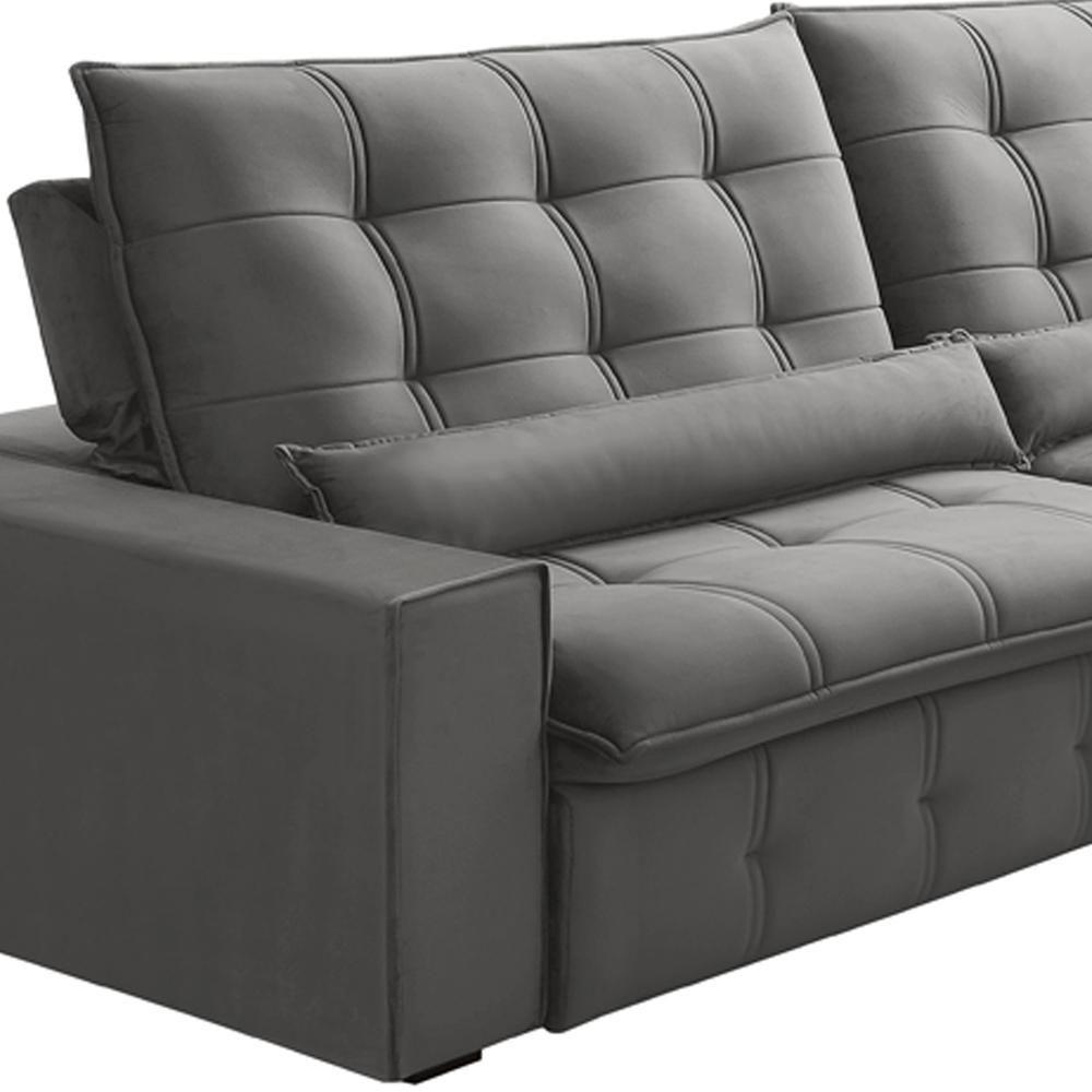 Sofá Retrátil Reclinável Para Sala 4 Lugares 290cm Curie F04 Veludo Cinza Claro - Lyam Decor - 5