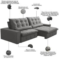 Sofá Retrátil Reclinável Para Sala 4 Lugares 290cm Curie F04 Veludo Cinza Claro - Lyam Decor - 3