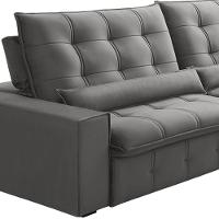 Sofá Retrátil Reclinável Para Sala 4 Lugares 290cm Curie F04 Veludo Cinza Claro - Lyam Decor - 5