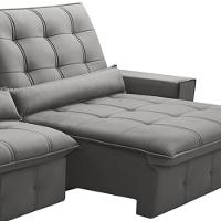 Sofá Retrátil Reclinável Para Sala 4 Lugares 290cm Curie F04 Veludo Cinza Claro - Lyam Decor - 6