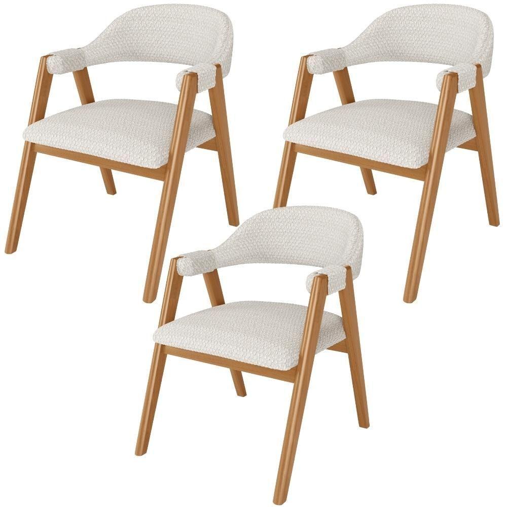 Kit 03 Cadeiras De Jantar E Estar Living Estofada Nadja L02 Bouclê Cru - Lyam Decor - 1