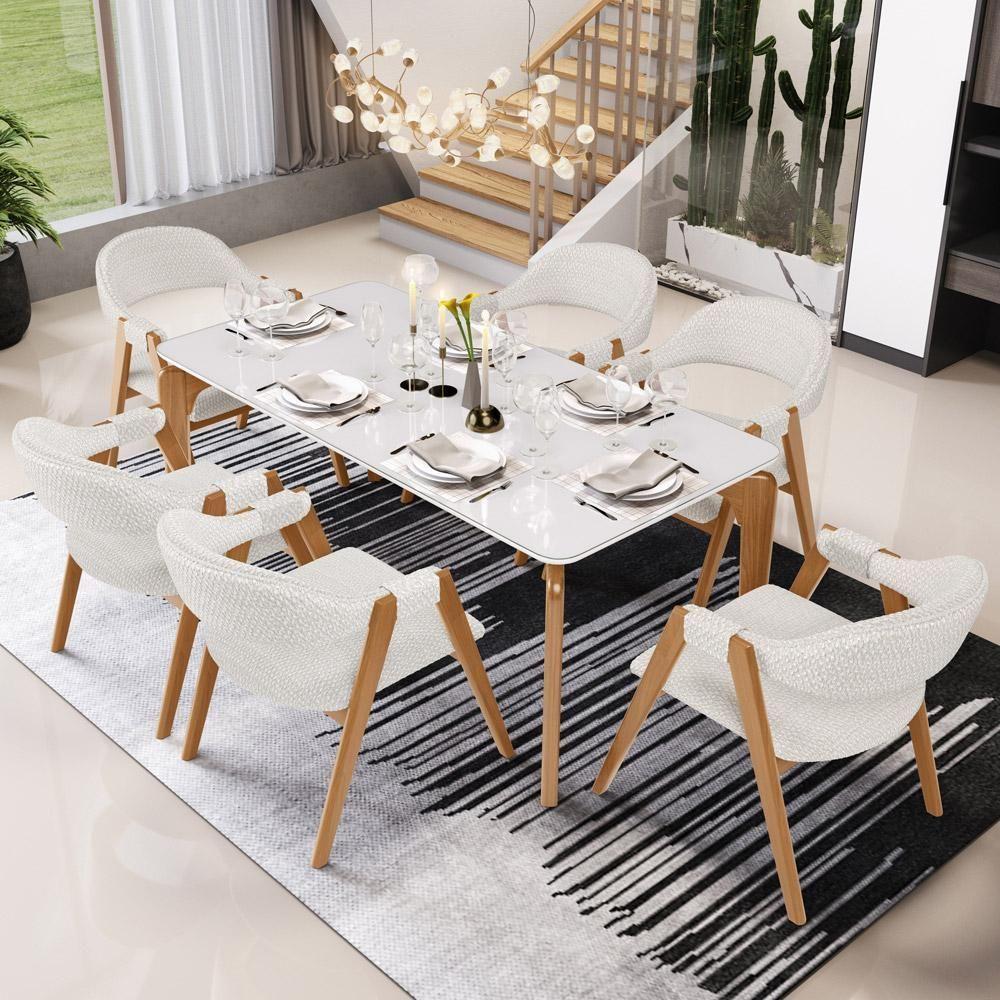 Kit 03 Cadeiras De Jantar E Estar Living Estofada Nadja L02 Bouclê Cru - Lyam Decor - 2