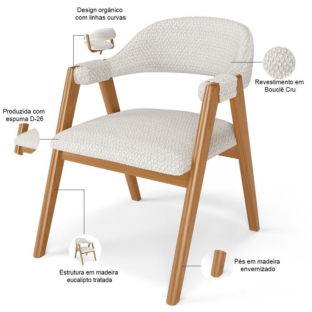 Kit 03 Cadeiras De Jantar E Estar Living Estofada Nadja L02 Bouclê Cru - Lyam Decor - 4