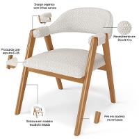 Kit 03 Cadeiras De Jantar E Estar Living Estofada Nadja L02 Bouclê Cru - Lyam Decor